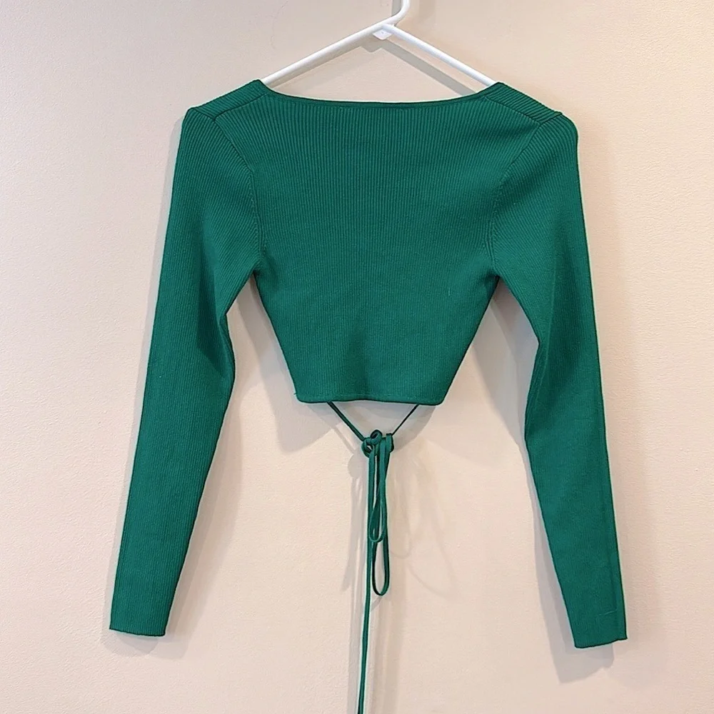 🔥Zara Emerald Long Sleeve Tie-Front Blouse🔥